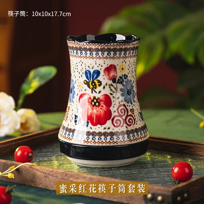Honey red flower chopstick holder set