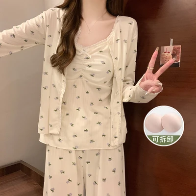 402 blue flower three-piece set