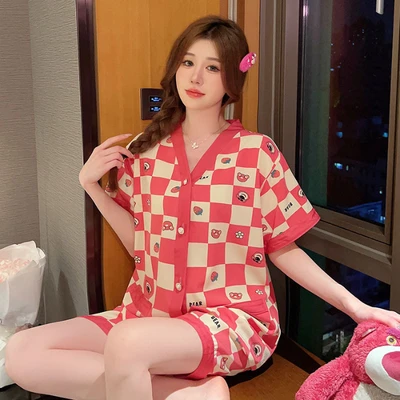 Double short 865# gingham strawberry bear