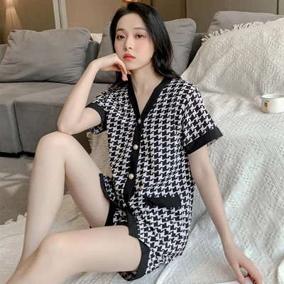 Double short 865# black houndstooth