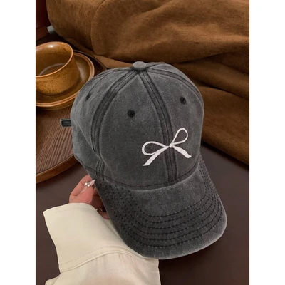 Bow Washed Baseball Cap-Black