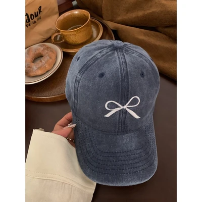 Bow washed baseball cap-navy blue