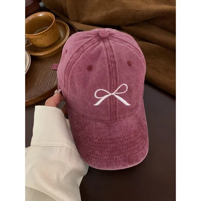 Bow washed baseball cap-wine red