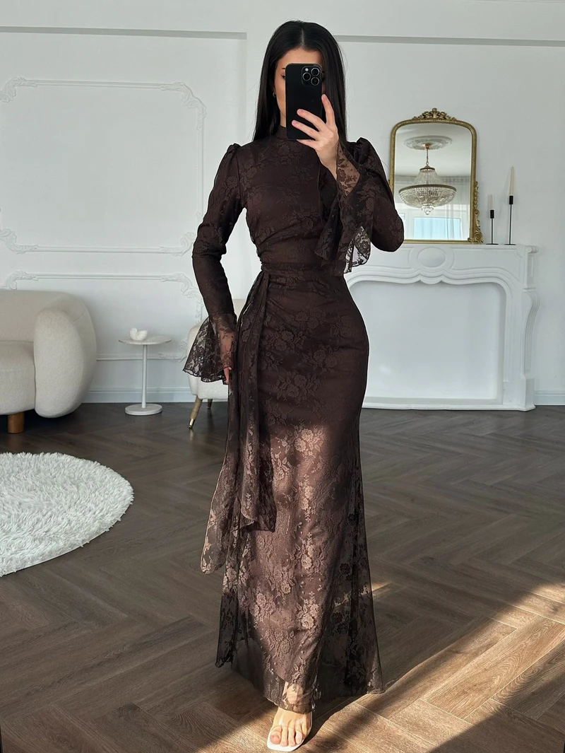 2026 Autumn/Winter Cross-Border Women's Fashion European and American Independent Website Amazon Elegant Lace Bodycon Evening Dress