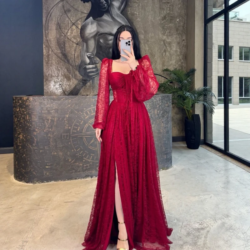 2026 New Cross-Border Independent Website European and American Style Lace Waist-Cinching Long-Sleeve Dress Elegant Long Gown Dress