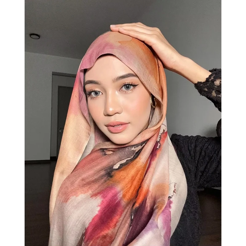EXCLUSIVE Watercolor Tie-Dye Cotton Scarf / Hijab , Satin Polyester Long Scarf, Turkish Headscarf