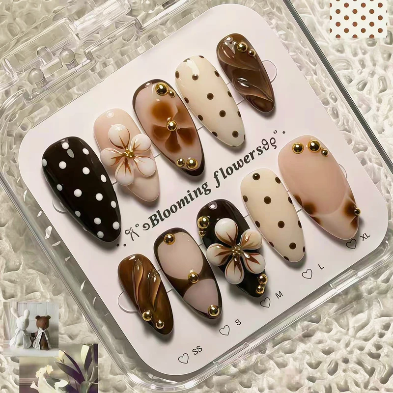 Autumn and Winter 3D Polka Dot Flower Press-On Nails (WITH FREE STICKERS)