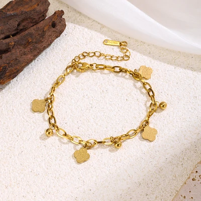 70189 frosted four-leaf clover bracelet - gold