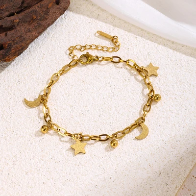 70190 frosted star and moon bracelet-gold