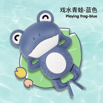 Blue frog playing in water