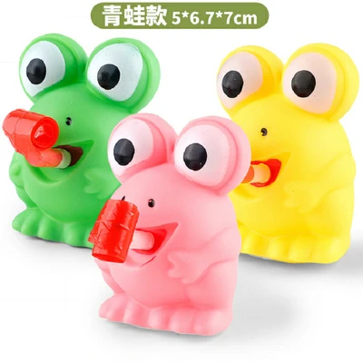 Frog sticks out its tongue (random color)