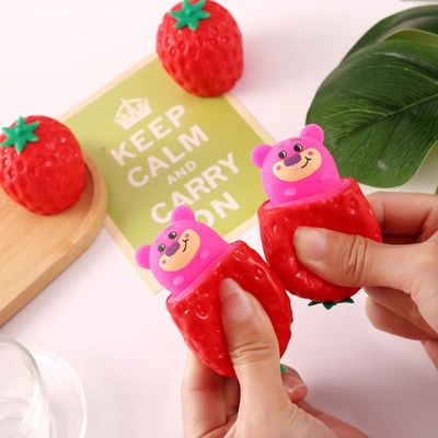 Stress relief strawberry bear squishy toy (color random)