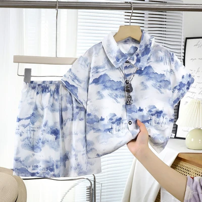 2403 shirt suit landscape blue