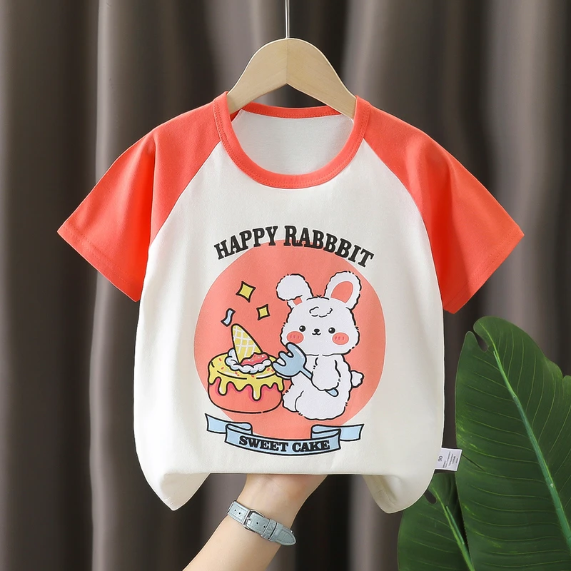 Kids 100% Cotton Cartoon Print T-Shirt - Short Sleeve