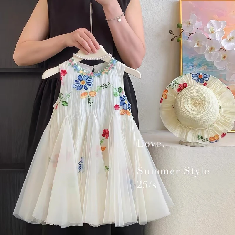 Girls Floral Mesh Princess Dress – Sleeveless Party Wear
