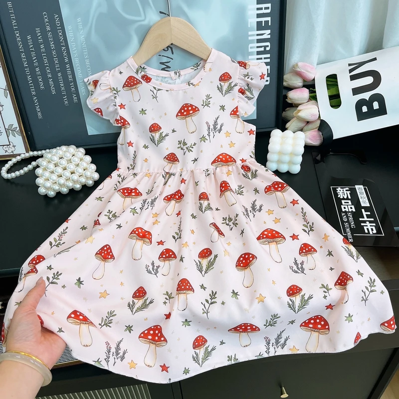 Girls’ Floral Print Summer Dress with Flared Skirt