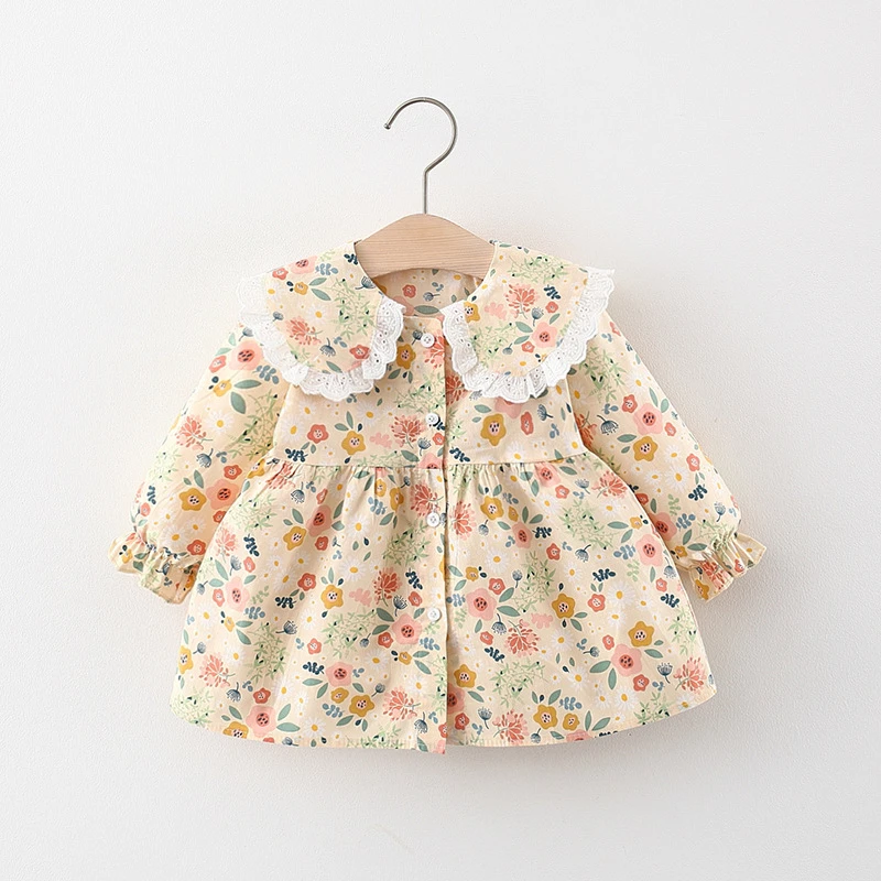 Girls Cotton Floral Princess Dress with Lace Collar