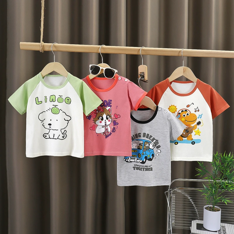 Kids 100% Cotton Cartoon Print T-Shirt - Short Sleeve