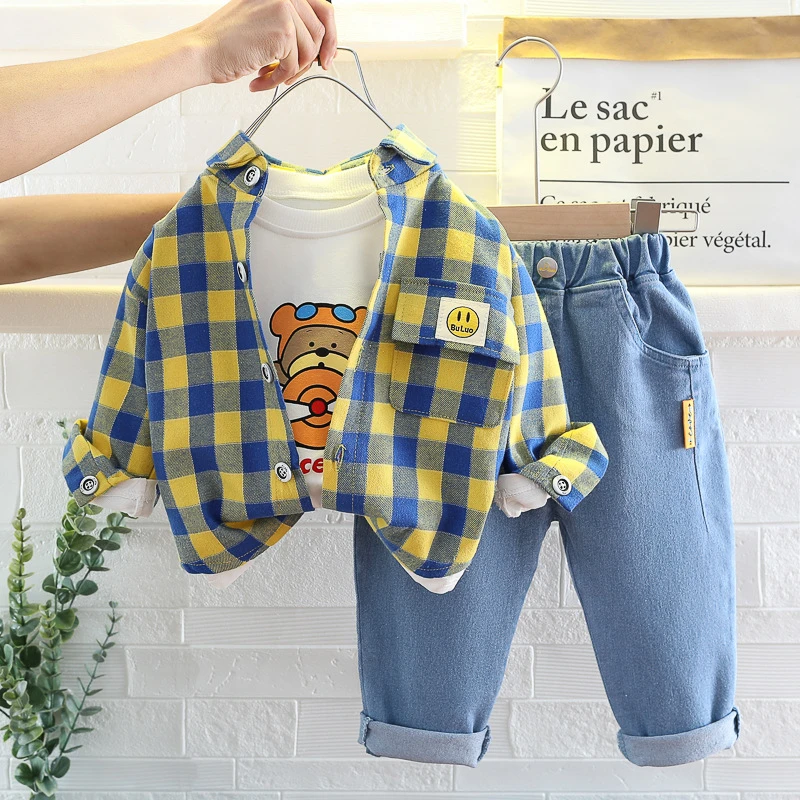 Baby Boys Cotton Plaid 3-Piece Suit Set - Long Sleeve