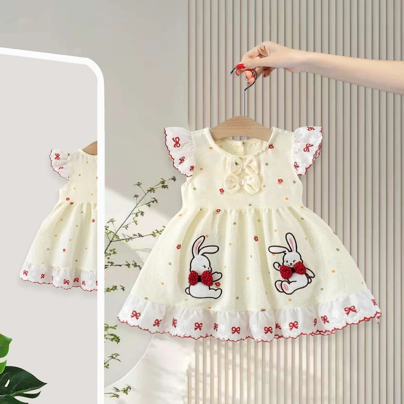 Baby Girls Cotton Princess Dress with Ruffle Sleeves