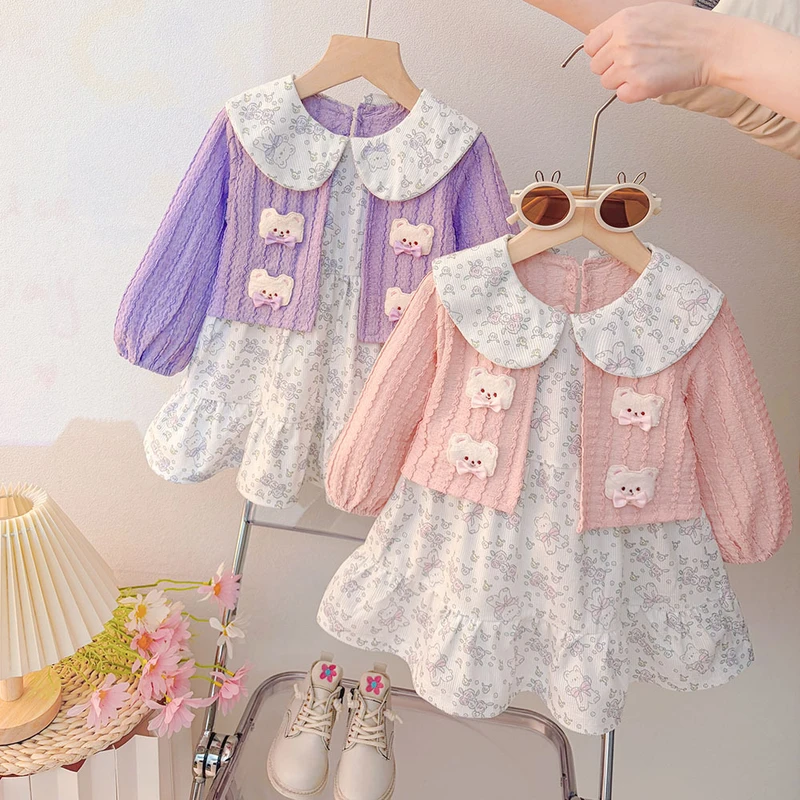 Baby Girls Cotton Floral A-Line Dress - Autumn Wear
