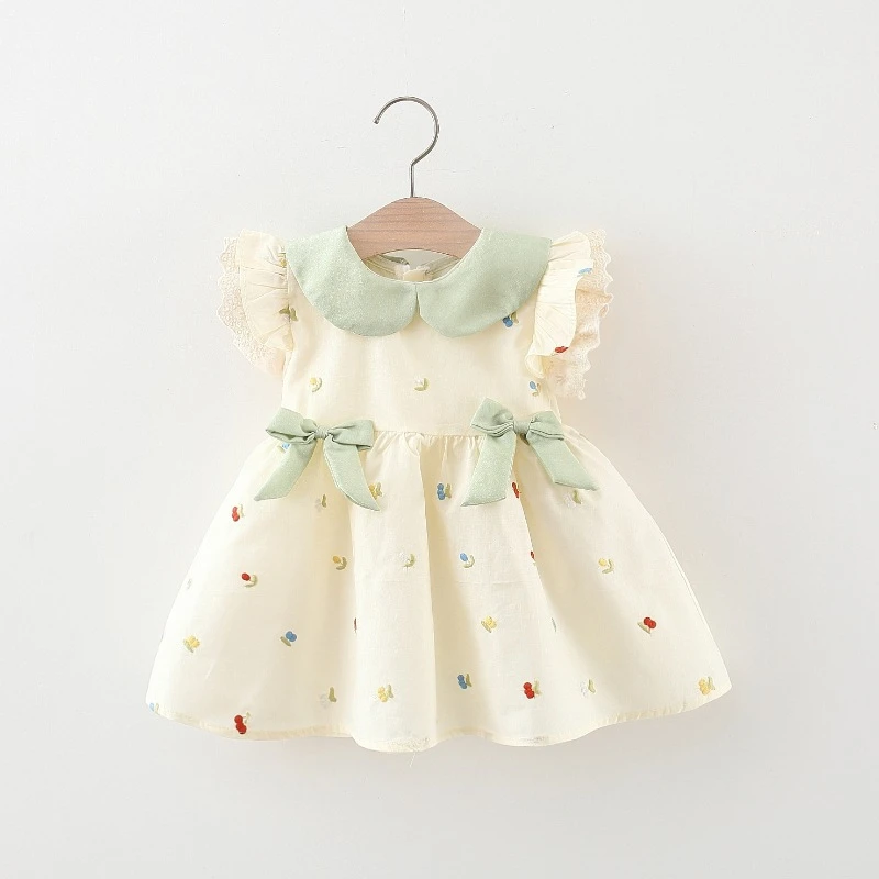 Baby Girls Cotton Princess Dress with Bow & Doll Collar