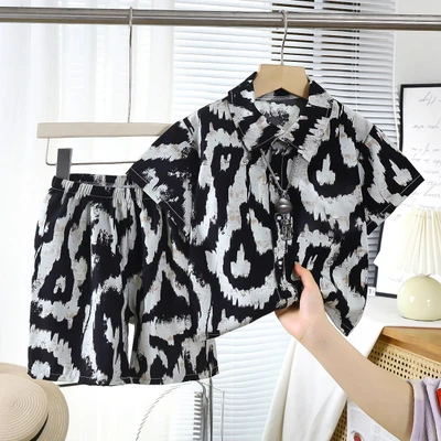 2403 shirt suit leopard print circle