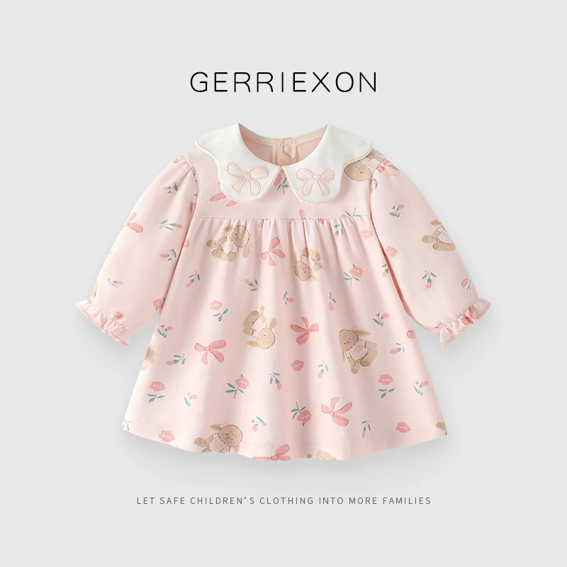 Girls 100% Cotton Printed Princess Dress – Long Sleeve