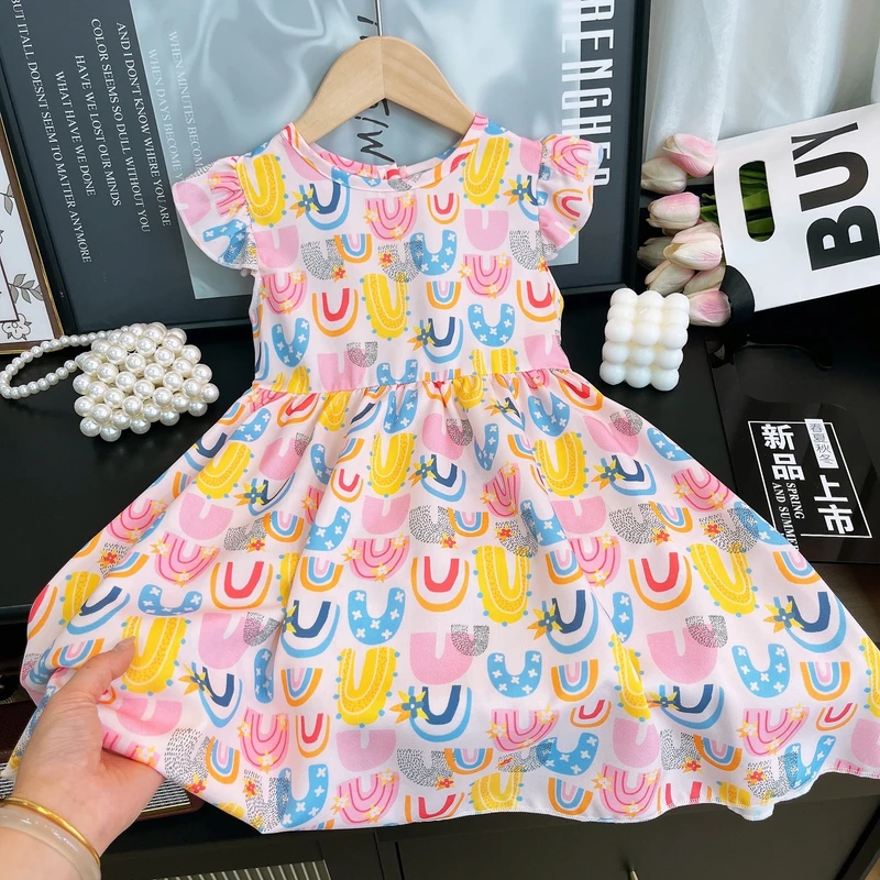 Girls’ Floral Print Summer Dress with Flared Skirt