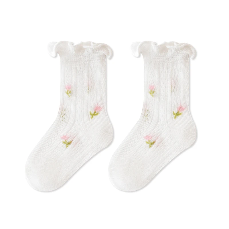 Baby Girls Cotton Mesh Socks with Ruffles – 0–5 Years