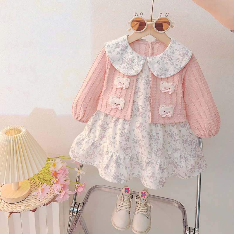 Baby Girls Cotton Floral A-Line Dress - Autumn Wear