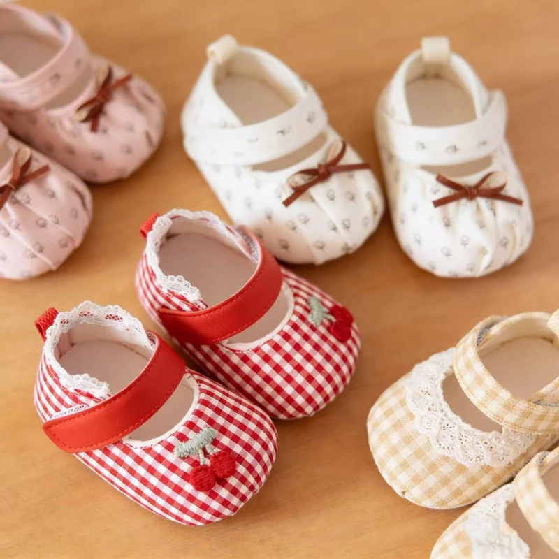 Baby Girls’ Cotton Shoes with Lace Trim & Soft Soles