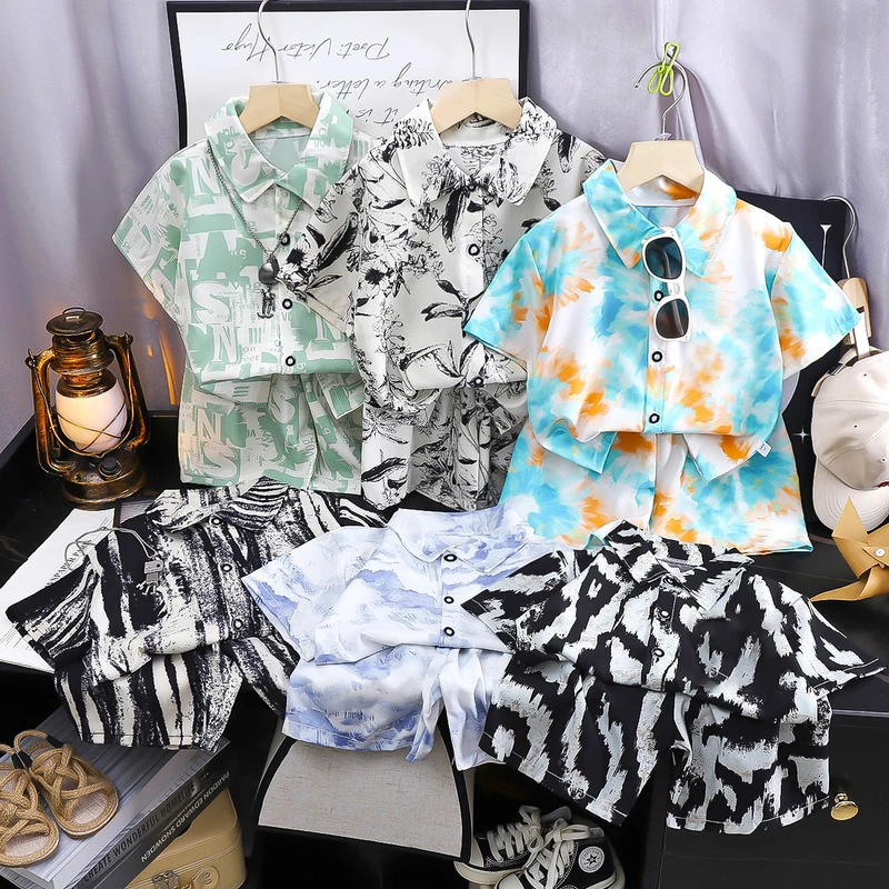 Kids’ Printed Short Sleeve Shirt & Shorts Summer Set