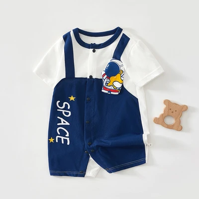 Short sleeve cotton suspender space bear