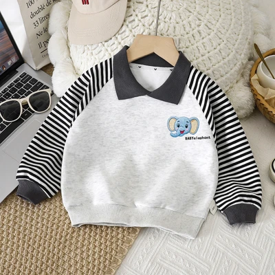 W3-grey striped sweatshirt with elephant print