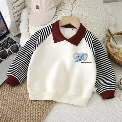 W3 - beige striped crewneck sweatshirt (elephant print)