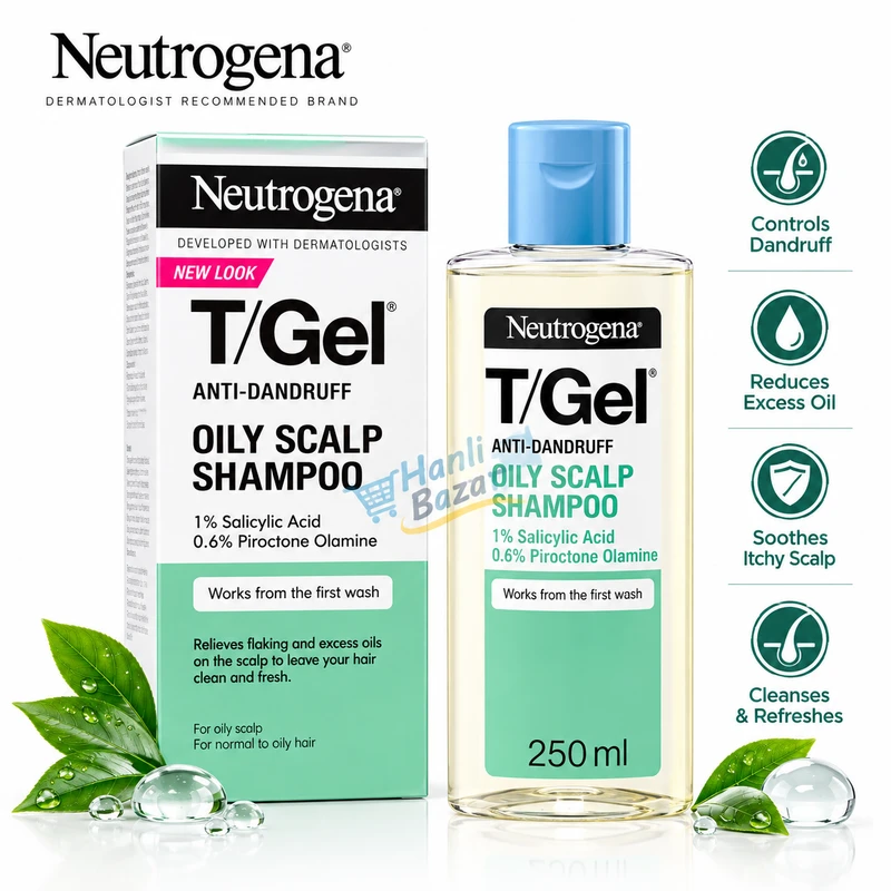 Neutrogena T/Gel Anti-Dandruff Oily Scalp Shampoo 250ml – 1% Salicylic Acid & 0.6% Piroctone Olamine