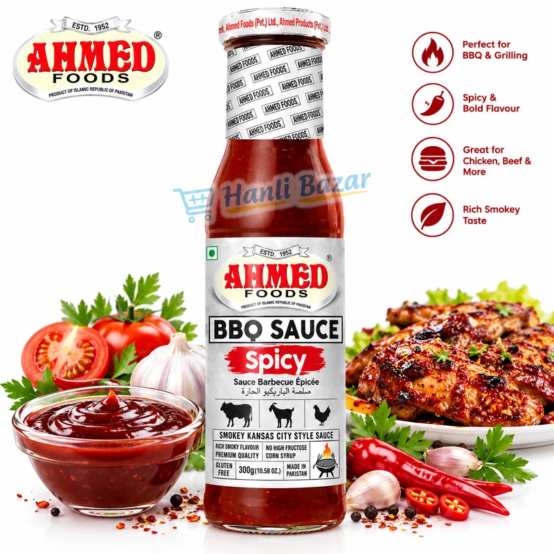 Ahmed Foods BBQ Sauce Spicy 300g Pakistan | Spicy BBQ Sauce | Hot BBQ Sauce | Hanli Bazar