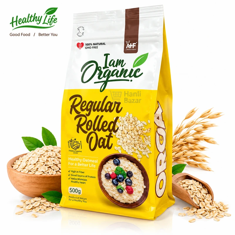 I am Organic Regular Rolled Oats 500g | Healthy Breakfast Oats & Oatmeal
