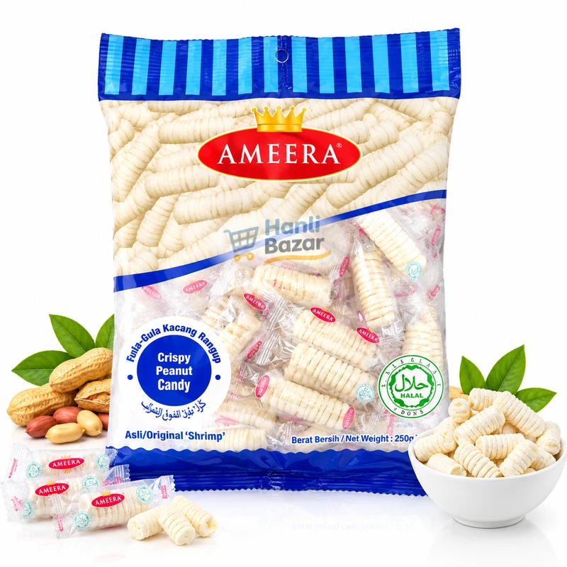 Ameera Crispy Peanut Candy 250g | Original Shrimp-Shaped Candy Snack