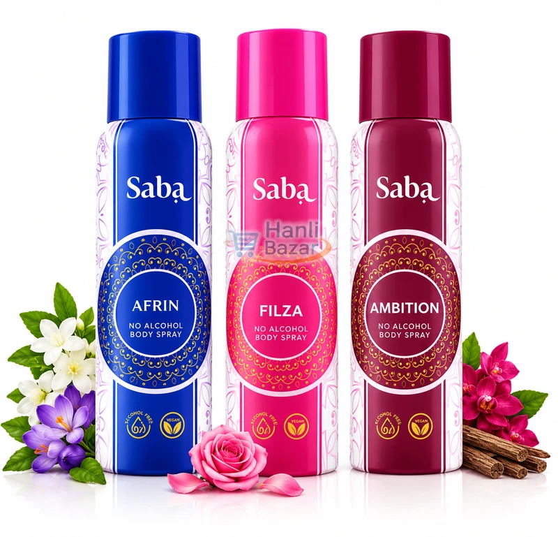 Saba Body Spray Combo – Afrin, Filza & Ambition | 150ml Each | Long-Lasting Fragrance