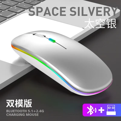Space silver/2.4g+bluetooth wireless version [silent button+rechargeable+luminous]