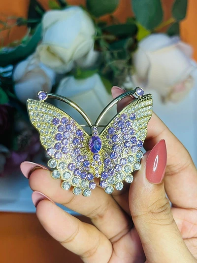 Purple Crystal Butterfly Brooch