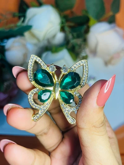 Emerald Crystal Butterfly Brooch
