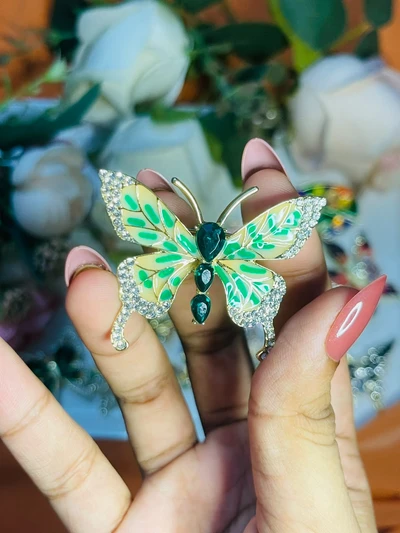 Green Enamel Butterfly Brooch