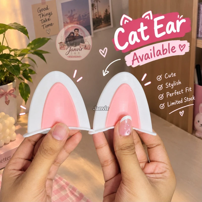 White & Pink Cat Ear Helmet Decoration