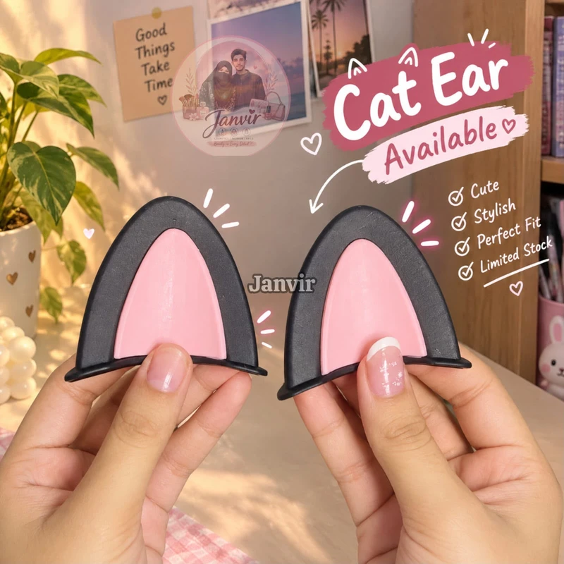 Black & Pink Cat Ear Helmet Accessory