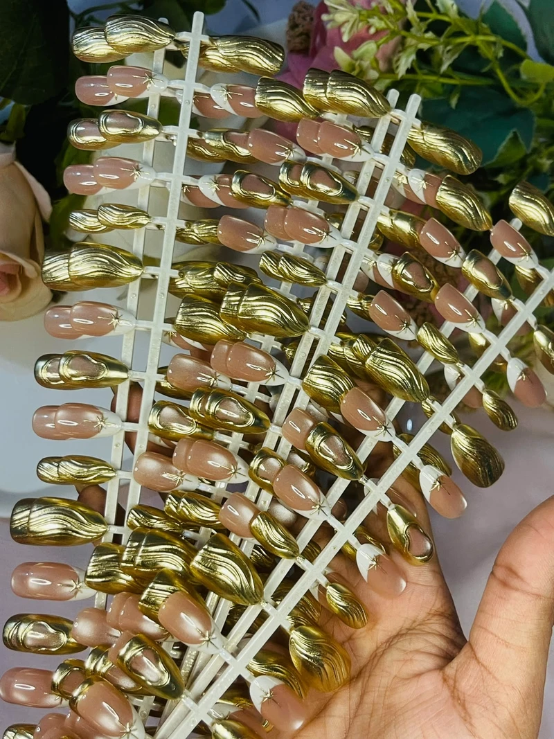 Luxury Champagne Gold & Blush Nude Press-On Nails