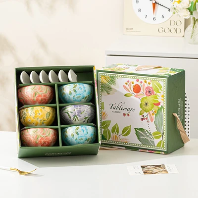 Four seasons flower-6 bowls and 6 spoons [20 sets/box]