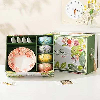 Four seasons flower-4 bowls, 4 spoons, 1 plate [10 sets/box]